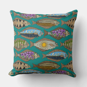 Coussin Flétan d'Alaska turquoise