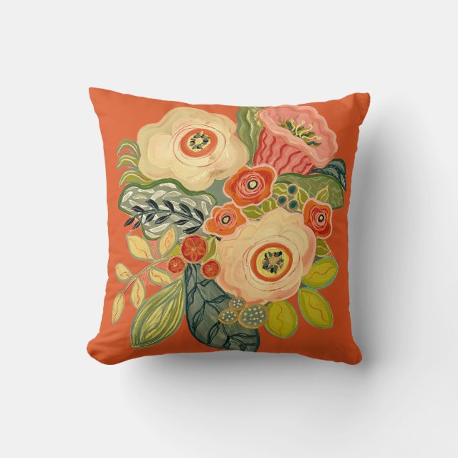 Coussin Fleur à vent et trompette - Orange brûlé (Recto)