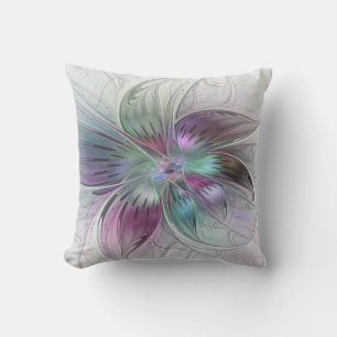 Coussin Fleur abstraite colorée, art fractal floral modern