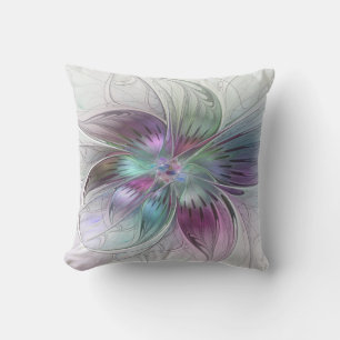 Coussin Fleur Abstraite Colorée Art Fractal Floral Moderne
