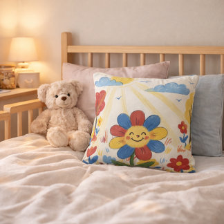 Coussin Fleur adorable profitant du soleil dessin pour enf