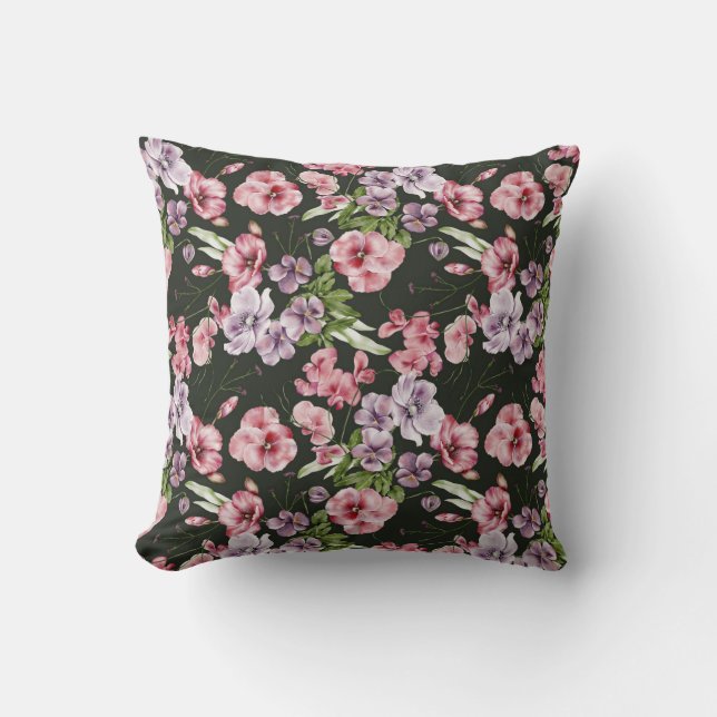 Coussin Fleur anglaise noir sol rose fleurit sur (Recto)