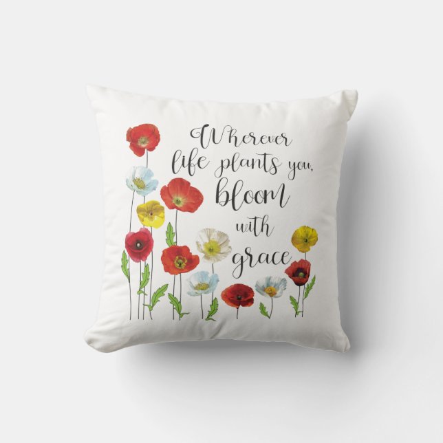 Coussin Fleur avec grâce - Fleurs de coquelicot (Recto)