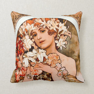 Coussin Fleur, beaux-arts Alphonse Mucha
