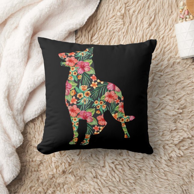 Coussin Fleur berger allemande Funny Chien Silhouette Flor (Couverture)