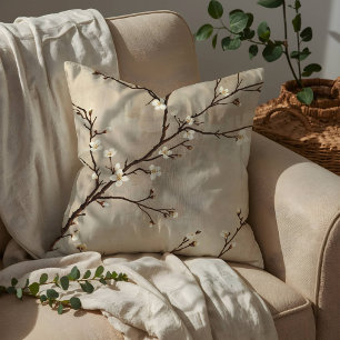 Coussin Fleur Blanche Élégante Branche Minimaliste