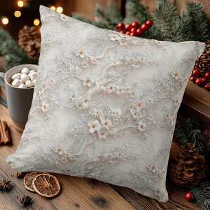 Coussin Fleur Blanche Élégante en Relief – Floral Moderne