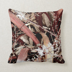 Coussin fleur blanche et feuille bordeaux no3