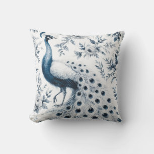 Coussin Fleur bleue avec motif paon