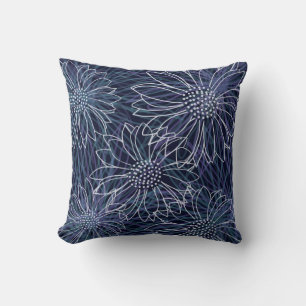 Coussin Fleur Bleue et Blanche de la Côte Abstrait