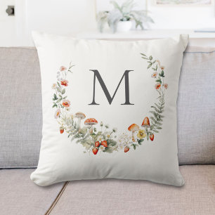 Coussin Fleur botanique aquarelle fantaisiste Monogramme 