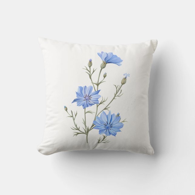 Coussin Fleur chicorée sauvage Aquarelle botanique Art (Recto)