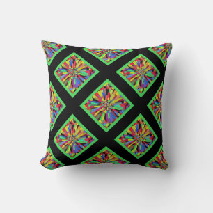 Coussin Fleur Confetti en noir et vert citron