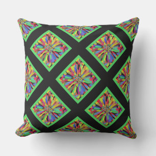 Coussin Fleur Confetti en noir et vert citron