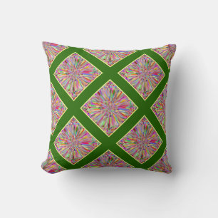 Coussin Fleur Confetti été en vert et jaune plaid