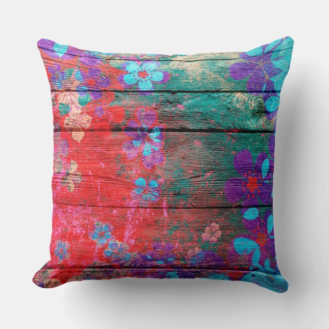 Coussin Fleur couleur Pastel sur bois #5 (Recto)