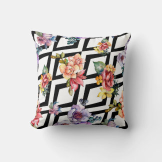 Coussin Fleur de bouquet colorée aquarelle. Botanique flor