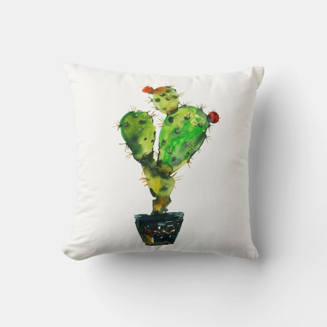 Coussin Fleur de cactus Aquarelle Florale Boho Sud-Ouest (Recto)