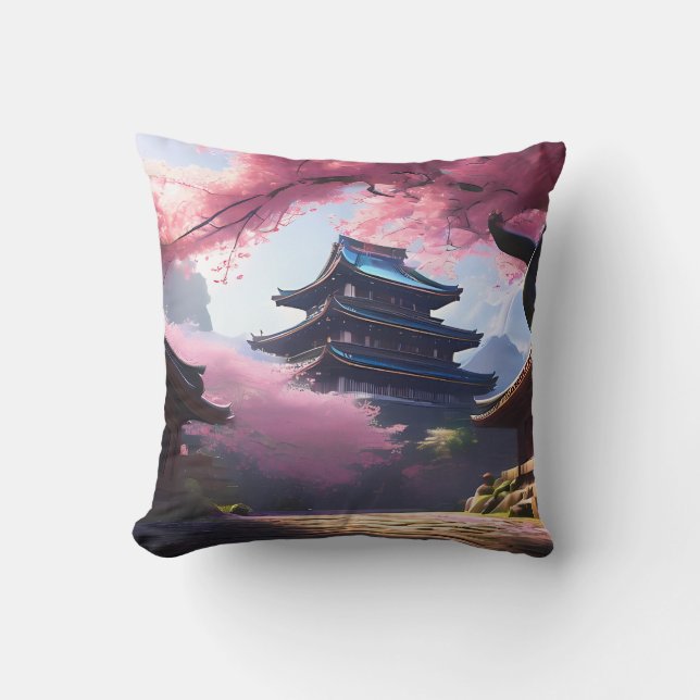 Coussin Fleur de cerisier Anime & Paysage paisible de la p (Recto)