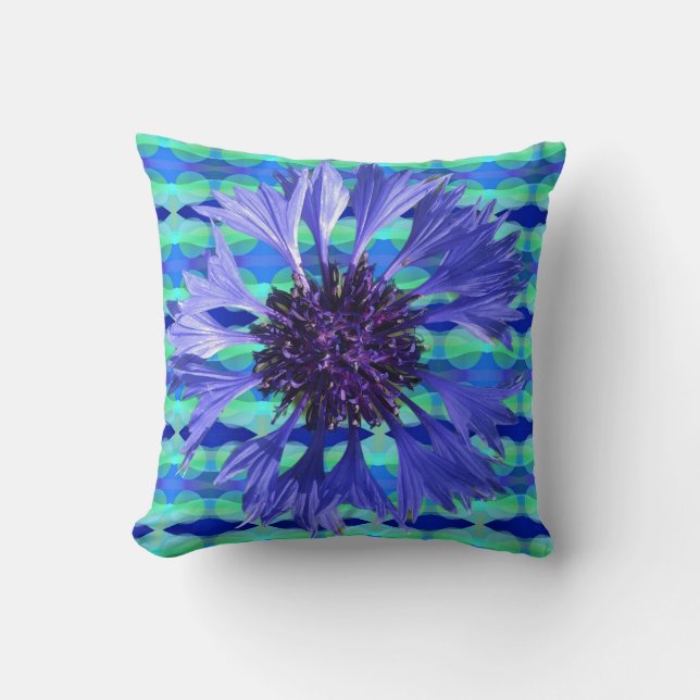 Coussin fleur de corail d'été bleu (Recto)