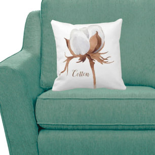 Coussin Fleur de coton à l'aquarelle