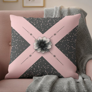 Coussin Fleur de Dahlia Rose Gris Moderne Glamour