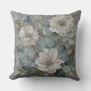 Coussin Fleur de ferme au bleu gris sage doux