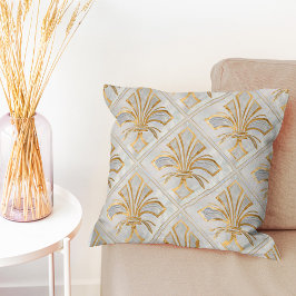 Coussin Fleur de lis Art Déco - perle et or