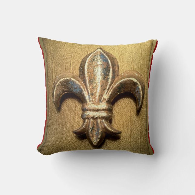 Coussin Fleur-De-lis d'or contre rouge foncé - customisé (Recto)