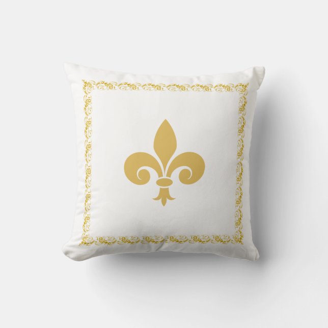 Coussin Fleur de Lis Dorée sur Fond Blanc (Recto)