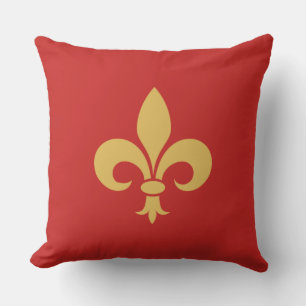 Coussin Fleur de lis dorée sur fond rouge cramoisi