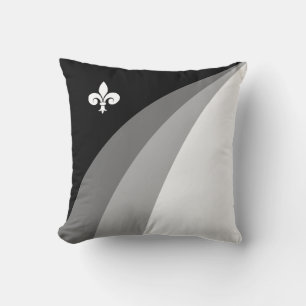 Coussin Fleur de lis en gris, vagues noires et blanches