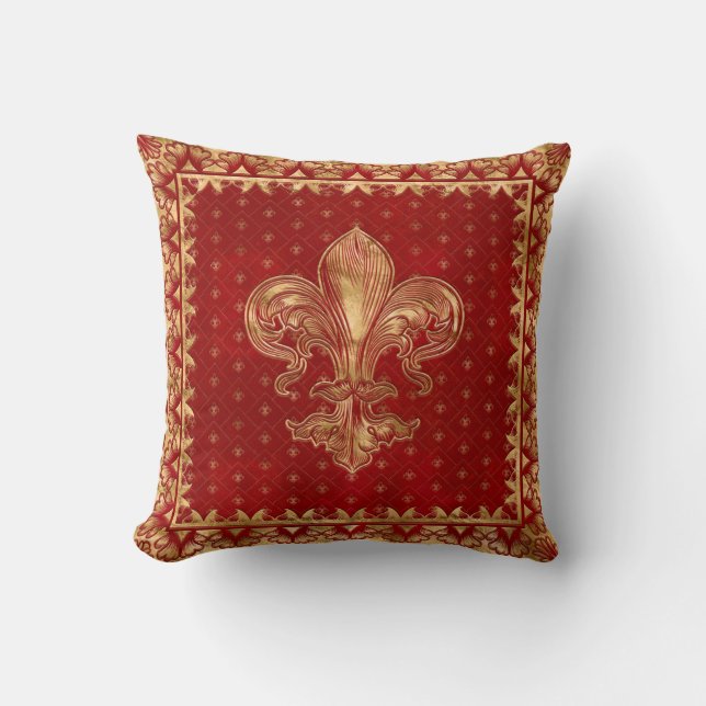 Coussin Fleur de lis ornement Luxe Rouge (Recto)