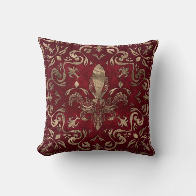 Coussin Fleur de lis rouge et or (Recto)