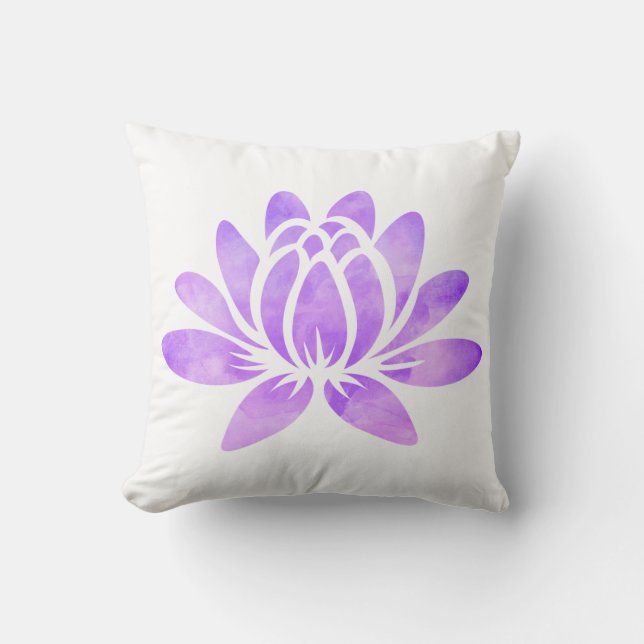 Coussin Fleur de Lotus pourpre d'aquarelle moderne (Recto)