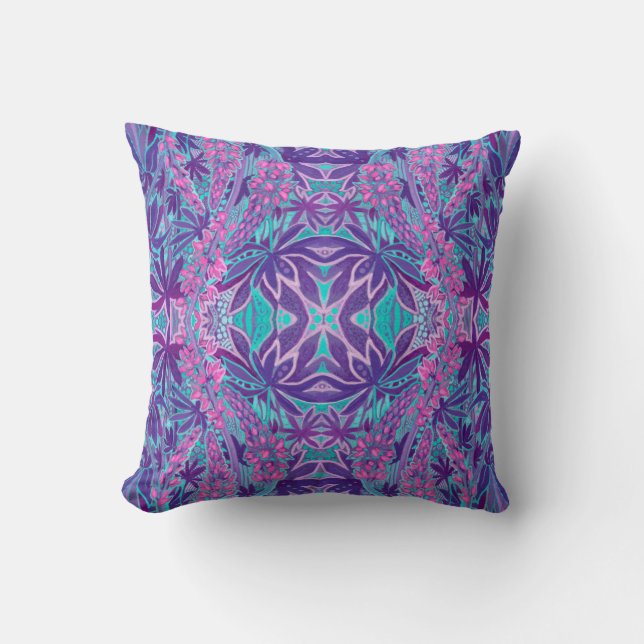 Coussin Fleur de lupine Bohème Arabesque Motif Pink Mint (Recto)