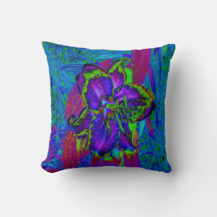 Coussin Fleur de Lys Violette et Verte Lime Psychédélique