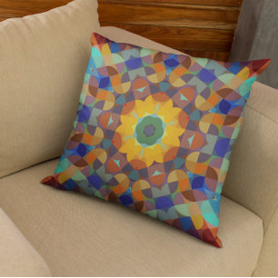 Coussin Fleur de Mandala rétro orange bleu et vert