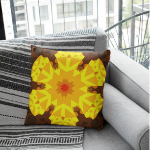 Coussin Fleur de Mandala rétro orange et jaune