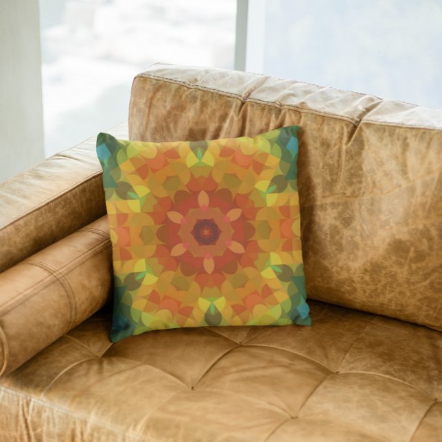 Coussin Fleur de Mandala rétro orange jaune et vert (Créateur téléchargé)