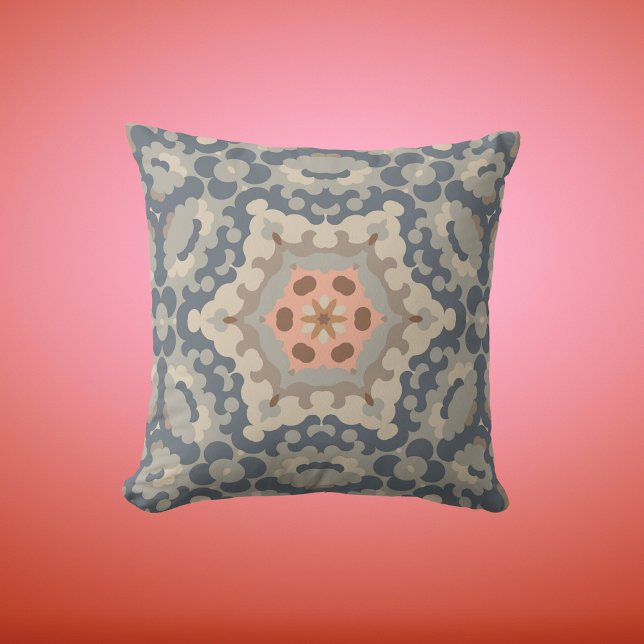 Coussin Fleur de Mandala rétro Tan Blue et Orange (Créateur téléchargé)