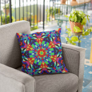 Coussin Fleur de Mandala rouge vert et bleu