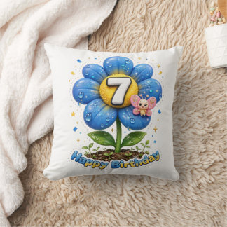 Coussin Fleur de Marguerite Bleue 7ème Anniversaire