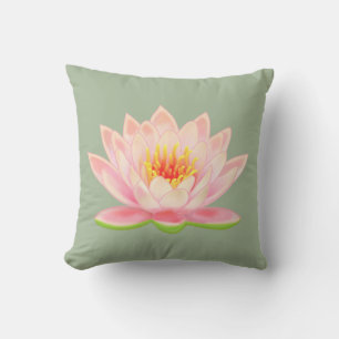 Coussin Fleur de nénuphar rose sur laurier vert