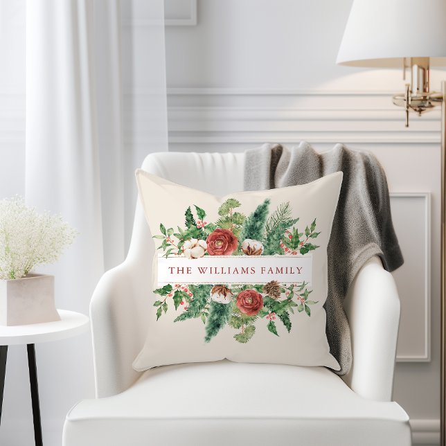 Coussin Fleur de Noël (Christmas Floral Throw Pillow
)
