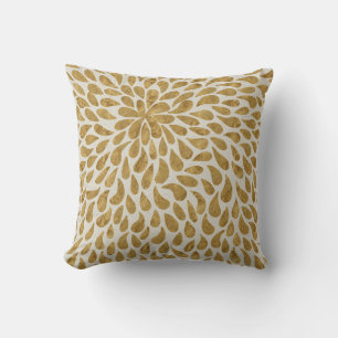 Coussin Fleur de Paisley Moderne en Or et Blanc