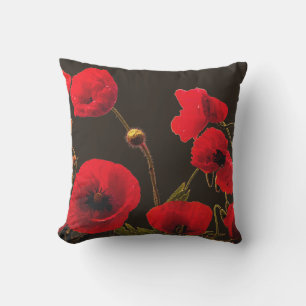 Coussin Fleur de pavot rouge effet aquarelle abstrait