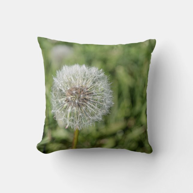 Coussin Fleur de pissenlit blanc sur herbe verte (Recto)
