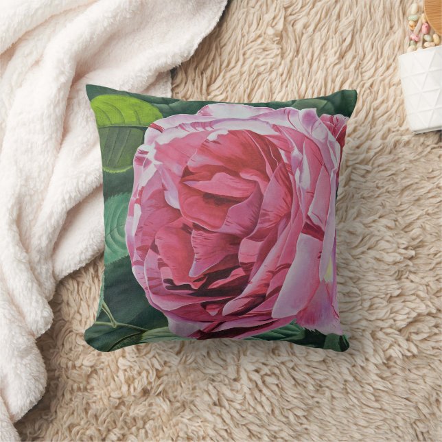 Coussin Fleur de pivoine rose avec feuilles verts, dossier (Couverture)