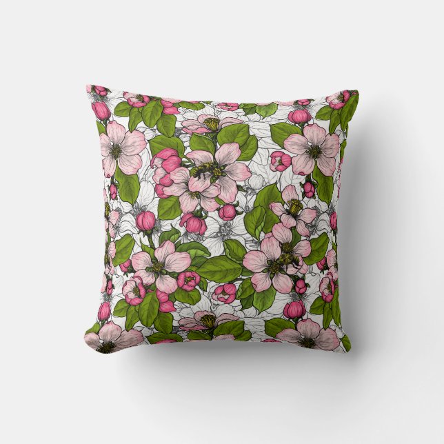 Coussin Fleur de pomme sur blanc (Recto)